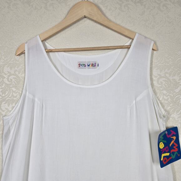 Jams World Tank Top sz XL White Sleeveless Side Slits - Picture 3 of 13